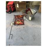 Metal Coal Bucket w/Bird Feeder & Yard Flag