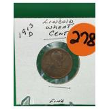 1913-D Lincoln Wheat Cent Fine