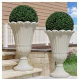2 Pack 23" Planters- Drainage Holes, Petal Design