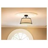 Drum Flush Mount Ceiling Light - Black Finish, 15.