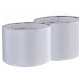 Set Of 2 White Linen Lampshades, Large Drum Style,