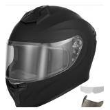 Full Face Motorcycle Helmet With 2 Visors - Black,