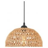 12" Rattan Pendant Light, Boho Dome Woven Hanging