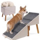 Ziluce 2-In-1 4 Step Dog Stairs/Ottoman - Grey, 15