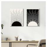 Framed Boho Sun Wall Art Set of 2 Black and W