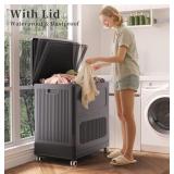 130L Rolling Laundry Hamper with Lid, Large Plasti