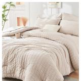 HYMOKEGE, Queen Comforter Set Seersucker, 7 Pieces