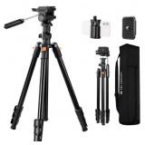 K&F Concept Camera Tripod- 76", 3 Way Head, Black