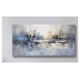 Abstract Wall Art - Blue/Grey/White, 29x58"