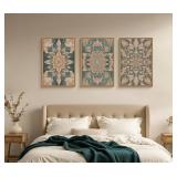 Mandala Boho Framed Canvas Wall Art, Blue/Brown, 1