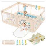 Baby Play Pen with Mat, 71x59" Apricot, Zippered