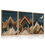 HPINUB, Mountain Woodcut Mountain Wall Art Style,