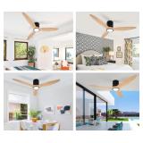 Wood Flush Mount Ceiling Fan With Light - 52x8.2x7