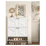 Shoe Storage Cabinet with 2 Flip Drawers - White,