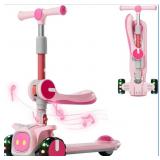 2-in-1 Kids Scooter- Pink, 3 Wheels, Kick Scooter