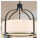 20.5" Modern Black Drum Chandelier- 5 Light, Whit