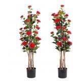 2 Pack 4Ft Artificial Camellia Tree - Natural Trun