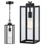 Outdoor Pendant Light for Porch, Metal and Glass