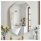 Gold Brushed Metal Oval Bathroom Mirror, 17x30