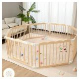 Natural Wood Baby Playpen with Lock 69x69in