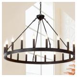 Black Wagon Wheel Chandelier, 40" 20-Light