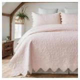 Brandream Cotton Quilt Set Queen, Light Pink