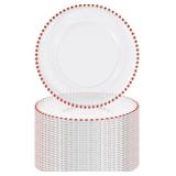 20 pcs Clear Charger Plates, Beaded Rim (Red)