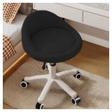 Rolling Stool: Ergonomic PU Leather Black