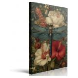 Dragonfly Floral Wall Art - Framed Canvas