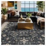 Black Farmhouse 8x10 Washable Rug, Non-Slip