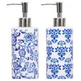 JarThena AMCS 2Pcs Blue Floral Soap Dispenser