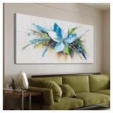 Canvas Wall Art Decor Blue Floral 24" x 48"