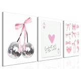 Pink Bows Wall Art Set of 3, 16x24 Framed