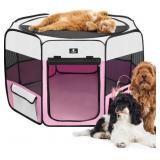 X-ZONE PET Dog Playpen, Portable, Pink, Small