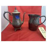 2 Pcs - Silver Toned Teapot & Pitcher