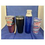 4 Pcs - Metal & Plastic Tumblers & Water Bottle