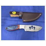 Damascus Steel Fixed Blade Knife in Sheath