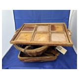 Wooden Serving Tray w/Coasters - Basket