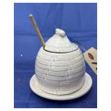 Frankoma Honey Pot w/Stick & Saucer