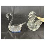 2 - Clear Glass Swan Figurines