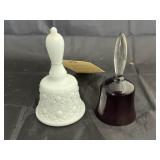 Milk Glass Bell & Smoky Glass Candle Snuffer