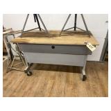 Wood Topped Metal Rolling Shop Table