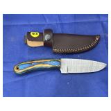 Damascus Steel Fixed Blade Knife in Sheath