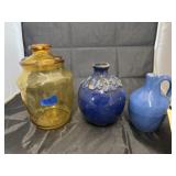 3 Pcs - Stoneware Jugs & Amber Canister w/Lid