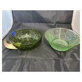 2 - Green Glass Serving Bowls