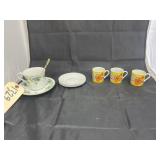 9 Pcs - Tea Cup - Saucer - Stirring Spoon