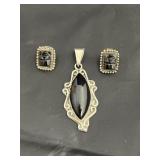 Mexico Sterling & Black Onyx Pendant & Earrings