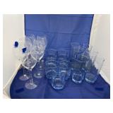 20 Pcs - Glass Stemware & Blue Glass Tumblers