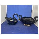 Black Porcelain Swan Utensil Holder & Planter