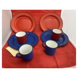 8 Pcs - Metal Enameled Coffee Mugs & Plates